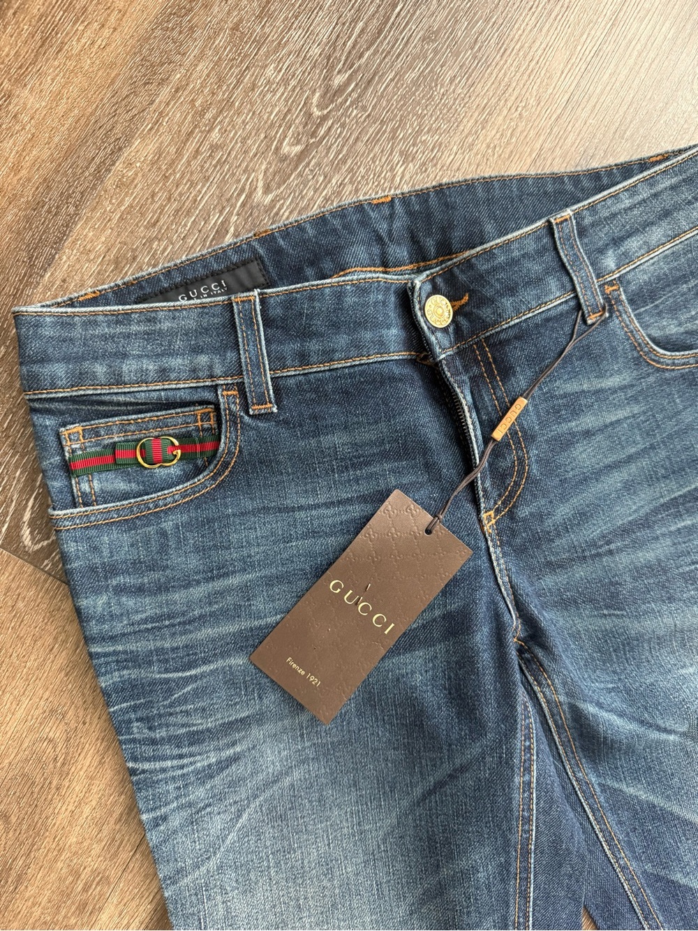 NWT Gucci Y2K Web Stripe GG Logo Stretch Straight Leg Jeans 26 US 4 Made in Ital